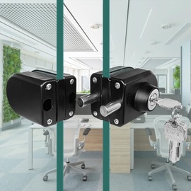 Glass Double Door Lock, no Drill Glass Door Lock Anti-Theft Security Lock, Double Swing Hinged Frameless Push Sliding Gate Lock with 5 Keys Fits on 1/2" Glass 0.39" -0.47" (Black, B101)