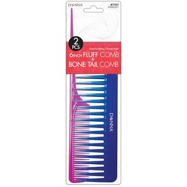 DONNA PREMIUM PEARL COMBO 6" Fluff, Bone Tail COMBS Great for All Hair Type, Hair Styling Comb for Women, Men and Salon, 1PC PINK, BLUE COLOR