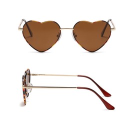 RUNHUIS Polarised Heart Shape Sunglasses Women Men Hippie Glasses Vintage Love Sunglasses for Festival Party Gold Metal Frame with UV400, Gold-leopard/tea