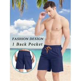 TACVASEN Men's Swim Trunks Waterproof Beach Boardshorts Lightweight Swimming Trunks Beach Shorts Quick Dry Surf Shorts with Mesh Lining Navy Blue