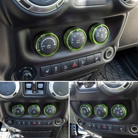 Audio Air Conditioning Button Cover Decoration Twist Switch Ring Trim for Jeep Wrangler JK JKU Patriot 2011-2018, Compass 11-16, Liberty 08-12, Dodge Challenger 08-14 Interior Accessories (Green)