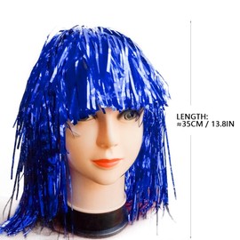 6 pcs Foil Tinsel Wig, Fancy Dress Shiny Party Wigs, Funny Party Wigs, Adults Men Women Cosplay Headwear Masquerade Wig Party Accessories