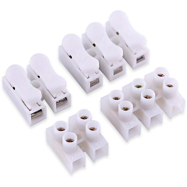 100Pcs 2P CH2 + 3P CH3 Quick Connector Spring Wire Connector Screw Terminal Barrier Block for LED Strip Light Wire Connecting - 4 Styles