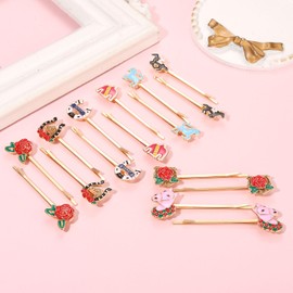 16PCS Derby Hair Clips Kentucky Derby Bobby Pins Enamel Horseshoes Rose Flower Horse Hair Barrettes Horse Racing Hair Accessories Derby Day Gifts