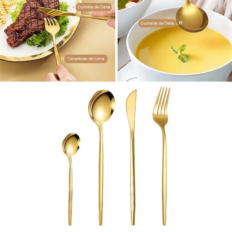 6 Set Gold Cutlery Set Stainless Steel Elegant Steak Knife