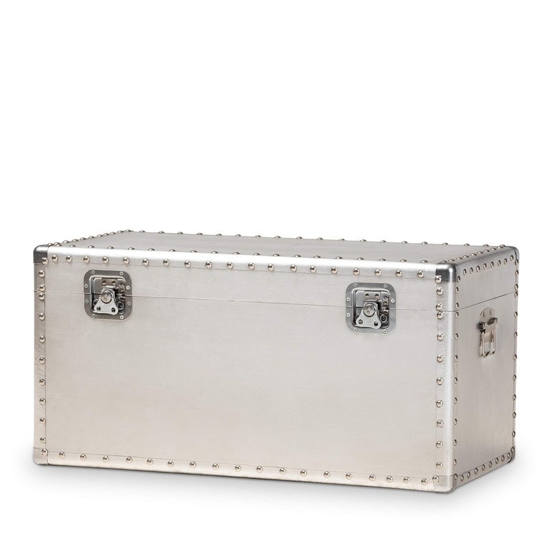 Misc French Industrial Silver Metal Storage Trunk Aluminum