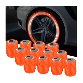 Mandark 12PCS Car Luminous Tire Valve Caps, American Flag Vehicle Air Stem Covers, Fluorescent Night Glow in The Dark Automotive Patriotic Tire Air Caps for SUV, Truck, RV（Orange/Black Flag）