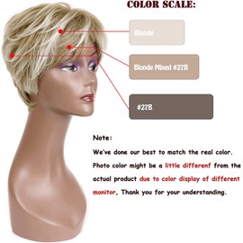 Creamily Short Blonde Wigs for Women Pixie Cut Wigs with Bangs Natural Straight Layered Synthetic Hair Short Wig for Women Daily Cosplay Party Wig Blonde Mixed Brown