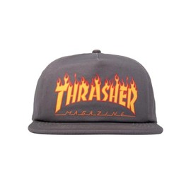 Thrasher Skateboard Magazine Snapback Printed Flame Logo Skate Hat, Grey, One Size