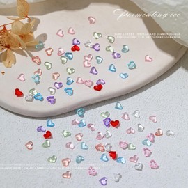 100 Pcs Heart Nail Charms 3D Love Hearts Valentinee Day Nail Art Charms Colorful Transparent Hearts Resin Nail Crystal Acrylic Nail Art Supplies for Women Valentinee Day Manicure Decoration