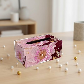 ARTopet Paper Towel Box DIY Diamond Art Painting Rectangular Wooden Assembly Paper Disposable Tissue Handtowel Box Storage Rack Multi Purpose Organizing for Bathroom Home Office-Flower05