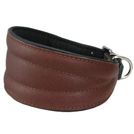 Dogs My Love Real Leather Extra Wide Padded Tapered Dog Collar (13.25"-15.25" Neck; 2.5" Wide, Brown)