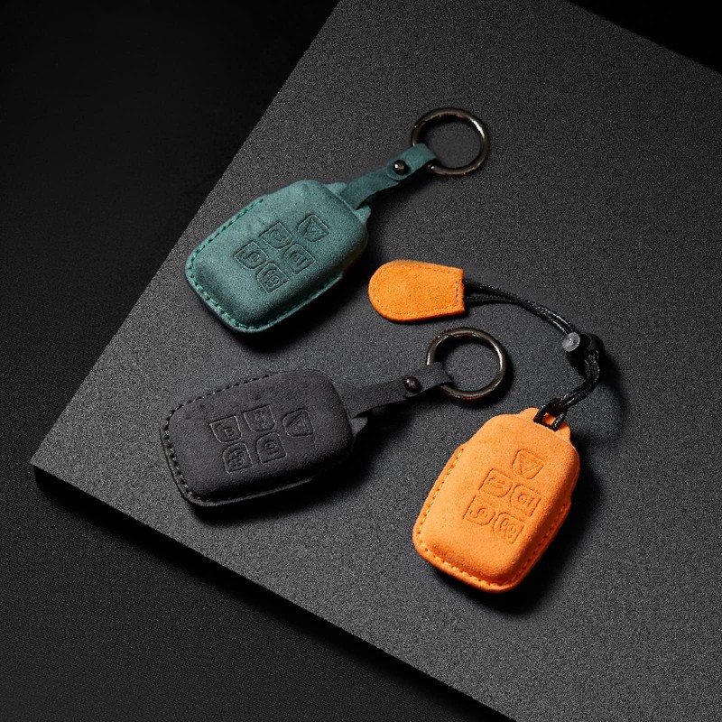 CGZOWYU Suede Genuine Leather Key Fob Case Cover Compatible with