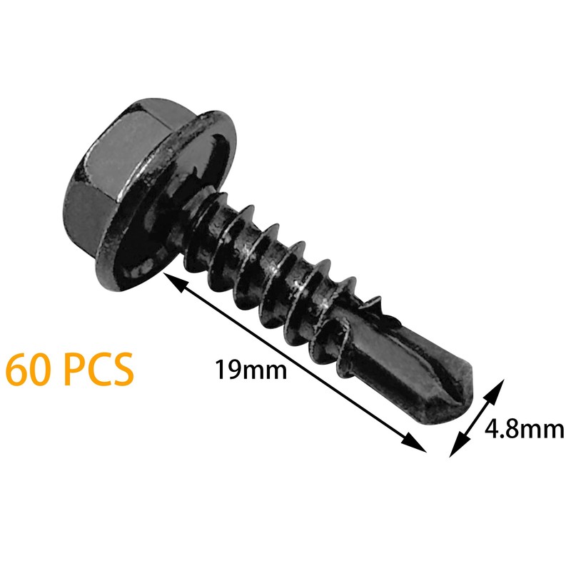 60 PCS Hex Head Self-Tapping Screws for Metal,Black 410 Stainless