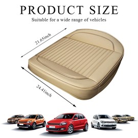 MUQIDA Leather Car Seat Cover, 24.4" × 21.7" Front Bottom Seat Cushion with Storage Pocket, Waterproof Anti-Slip Full Wrap Protector for Automotive Bottom Seats, Car Accessories (Beige)