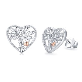 Tree of Life Earrings for Women 925 Sterling Silver Cute Hypoallergenic Stud Earrings Love Heart Earrings Family Tree Jewellery Gifts for Women Girls