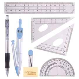{Updated Version}8pcs Math Geometry Kit Set,Student Supplies Drawing Pencil Compass Includes Protractor Rulers Compass Pencil Lead Refills Eraser