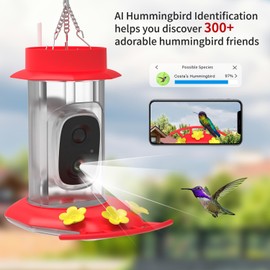 VKfoy Solar-Powered Hummingbird Feeder with 2K HD Camera, AI Bird Species Recognition, Built-in Ant Moat & Bee Guards for Bird Lovers (32GB Card Included)