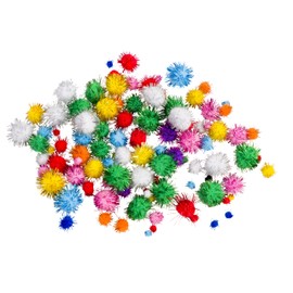 Pom poms | Glitter | Pack of 100 | Assorted Colours | Craft pom poms