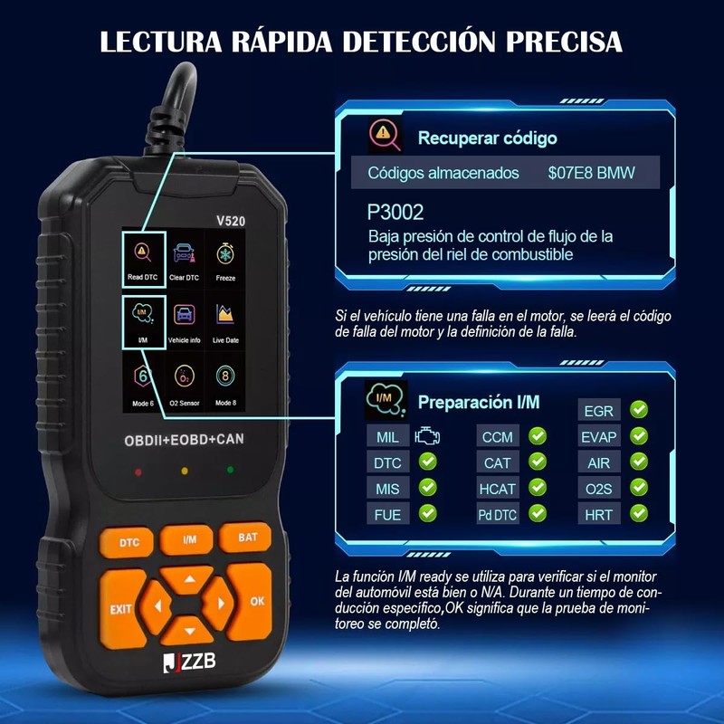 JZZB OBD2 Profesional Scanner para Auto 35901 Códigos Avería, Escáner
