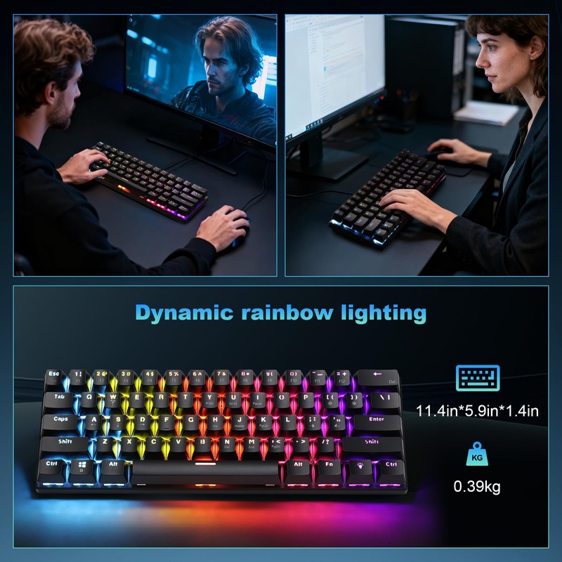 Gaozen 60% Wired Mechanical Gaming Keyboard RGB Backlit Anti-Ghosting Compact
