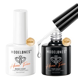 Modelones Gel Nail Topcoat, Base Coat, No HEMA & TPO, 0.4 fl oz (10 ml), Set of 2, Non-Wiping, No Wiping, Large Capacity, Quick Drying, For Gel Nails, UV/LED Compatible, Color Gel Nails