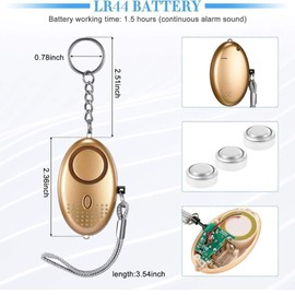 Personal Alarms For Women, 150DB Reusable Police Approved LOUD Security Alarms Siren Keychain with LED Light, Elderly Mini Loud Personal Staff Panic Rape Attack Safety Security Alarm (Gold)