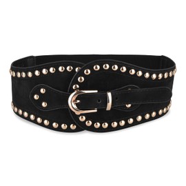 BlackButterfly Terciopelo Tachuelas piratas Decorado Vintage Hebilla Elástico Faja Ajustable Cintura Cinturón (Negro, 2X Grande)