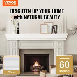VEVOR Fireplace Mantel, 60" x 8" x 5", 50 lbs Weight Capacity, Natural Wood Mantel for Over Fireplace, Wall Mounted Floating Farmhouse Shelf, Handcrafted Wood Fireplace Mantel for Wall Decor, White