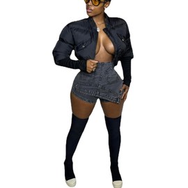 LETSVDO Women's Denim Shorts Cargo Y2k Irregular High Waisted Pockets Jean Wrap Stretchy Skorts Skirts Streetwear Summer