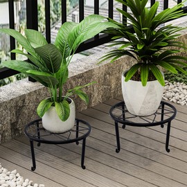 yosager 4 Pack Metal Plant Stands for Flower Pot, Heavy Duty Black Iron Potted Stand Holder, Indoor Outdoor Rustproof Metal Planter Container Round Supports Display Rack for Home & Garden Decor