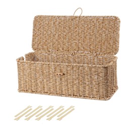 BROWNLILY Cable Management Box, Rattan Style Cord Organizer for Desk Cord Hider Outlet Covers Baby Proofing for Power Strip TV PC Router Charger Under Desk Storage with Lockable Lid and Cable Ties