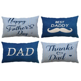 Happy Fathers Day Pillow Covers 12x20 Set of 4 Best Dad Throw Pillow Covers I Love Dad Cushion Covers Outdoor Couch Pillow Case Gift for Papa Grandpa Birthday Home Sofa Decoration (12X20)