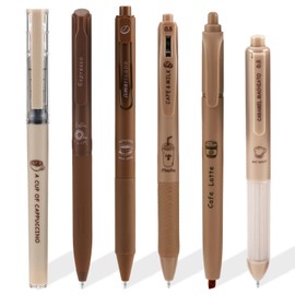 ZLSPTK 5Pcs Coffee Pens Gel 1Pcs Highlighter Cute Brown Pen Set Black Ink Pens Fine Point Smooth Writing Pens 0.5 mm Neutral Pens Aesthetic Pretty Pens for Women Bulk Kawaii School Office Supplies