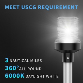 Obcursco Boat Stern Lights, 2NM 360° LED Anchor Light, IP67 Waterproof Bimini Top Lighting, Fold-Down White Navigation Lighting for Pontoon, Marine, Yacht, and Fishing Boats(12'' Vertical Swing)