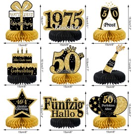 50th Birthday Men 9 Pieces Black Golden Honeycomb Centrepiece Table Decoration Birthday, 50th Birthday Decoration, 50th Birthday Party Decoration for Women and Men, Gifts for Men Birthday (German)