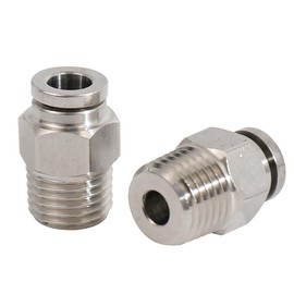 Jienk 2Pcs Pneumatic 304 Stainless Steel Male Straight 1/4" Tube OD x 1/4" NPT Thread Push to Connect Air Fittings, Push Lock Quick Connector for Air Regulator Air Ride Air Horn Air Compressor