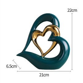 Double Heart Ornament,Double Heart Ceramic Statue,Home Decoration sculpture,Creative Home Modern Gift Office Living Room Decoration Collection Souvenir,Gift. (Green Gold D)