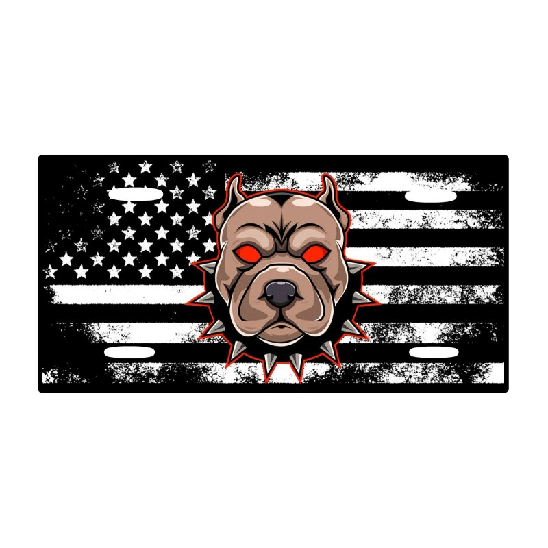 American Flag Tactical Bull Dog Aluminium License Plate 6" x