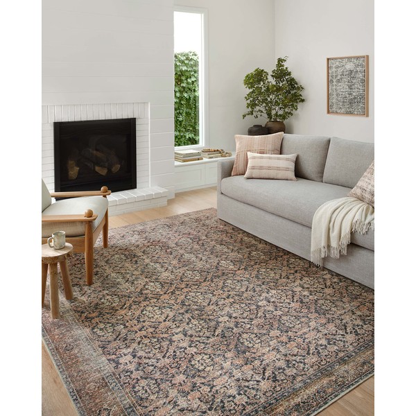 Amber Lewis x Loloi Billie Collection BIL-01 Ink / Salmon 5'-0" x 7'-6" Area Rug