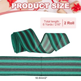 PATIKIL 12 Yards x 2" Striped Ribbon, Green and Black Wired Gift Wrapping Linen Ribbon for Christmas Craft Birthday Wedding Festival Wreath
