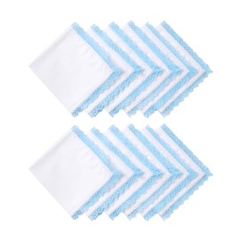HOULIFE Ladies Handkerchief – Small Hankerchieves Ladies, Colourful Embroidered Lace Hankies, Premium 60S Combed Cotton Womens Colorful Hankies for Bridal Wedding Party, 12 Pcs, 25x25cm, Light Blue