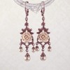 Handmade Blush Resin Rose Chandelier Earrings with Rose Gold-Colored Crystal