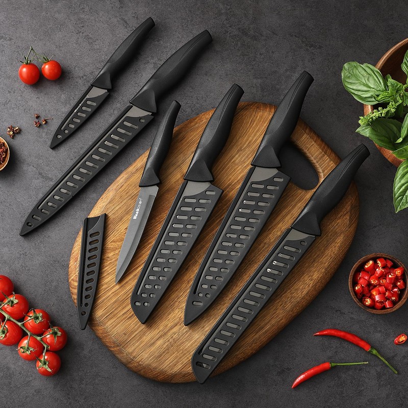 Wanbasion Black Stainless Steel Knife Set, Sharp Kitchen Knife Set