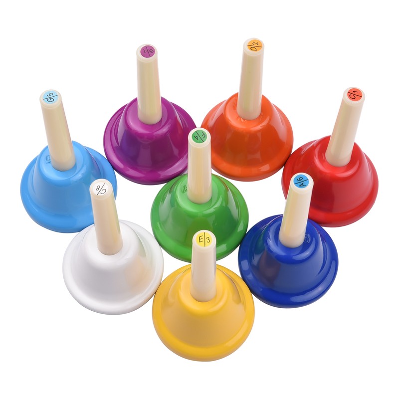8pcs Colorful Handbell 8 Note Diatonic Metal Hand Bells Set