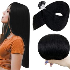 Hetto U Tip Remy Hair Extensions Jet Black Pre Bonded Utips Straight Hair Extensions U Tips Fusion Black Hair Extensions 20 Inch 50g/50 Strands