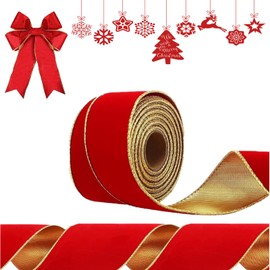 PanAcratis 1 Rolls Christmas Ribbon,Top Bows Sewing Christmas Tree Decorations Red Velvet Ribbon Christmas Ribbon for Gift Wrapping