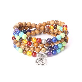 Addmluck 108 Mala Beads Meditation Necklace 7 Chakra Tree of Life Pendant Necklace Prayer Buddha Beaded Bracelets Healing Stone Yoga Necklace for Men and Women Jewelry(Stones Tibetan Jasper)