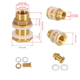 Brass Water Tank Connector, 2PCS Male 1/2 Inch Female 3/8 Inch Thread Brass Connector for Water Tower Outlet Interface Joint Fitting Copper Tube Adaptor Pipe
