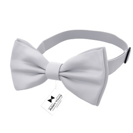 Adam Young Men's Light Gray Bow Tie with Handkerchief Pre-Tied Style Formal Satin Classic Bowtie for Tuxedo Faux Silk (Large, Silver Grey)